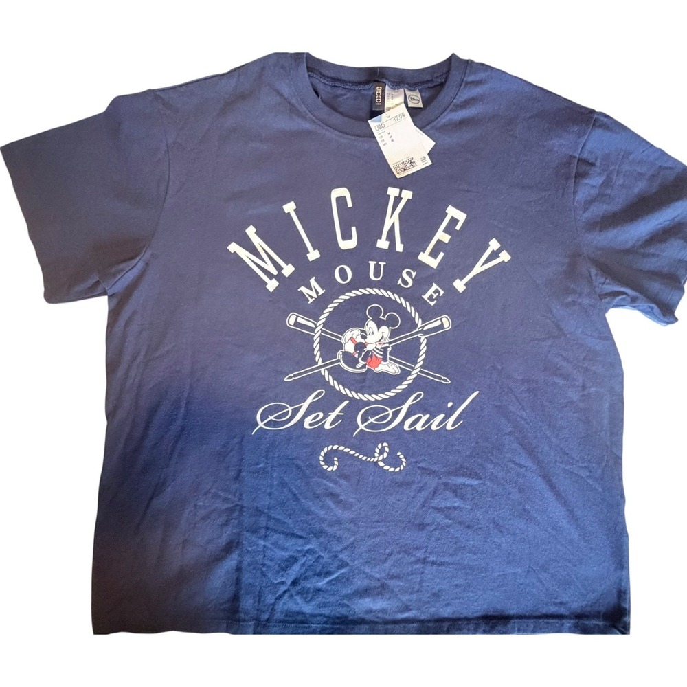 H&M Shirt Womens Medium Blue Mickey Mouse Nautical Graphic Tee Disney Cruise